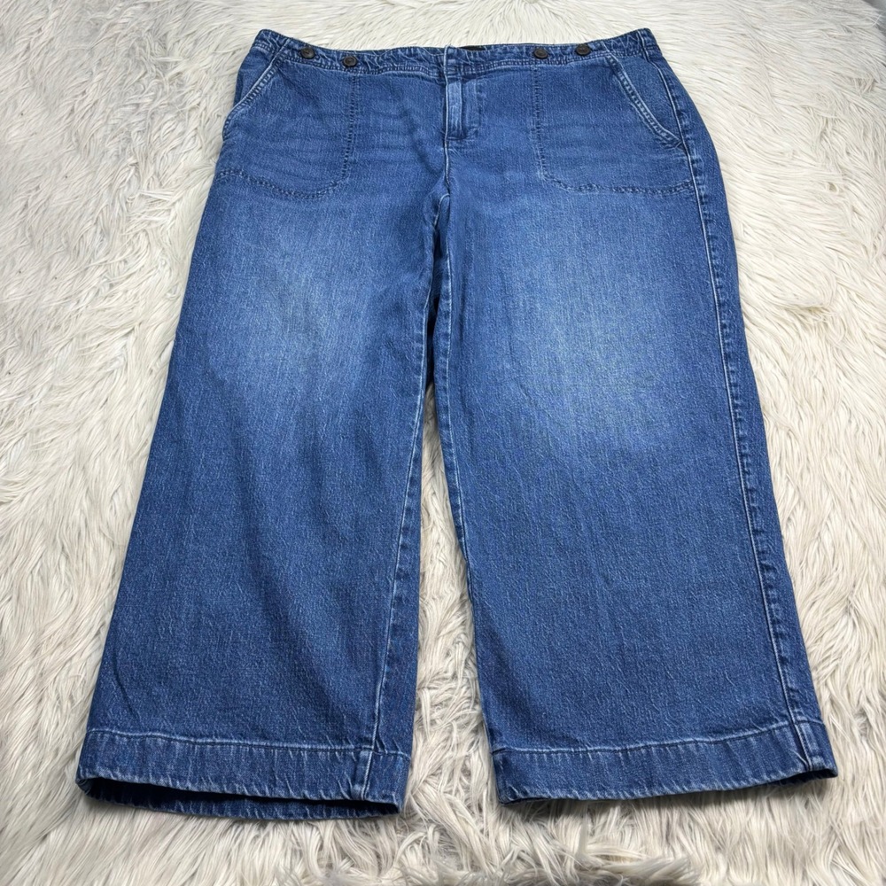 Talbots Women's 18W Medium Wash Wide Leg Crop Jean Capri Coastal Preppy Nautical